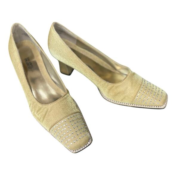 Valenti Franco Shoes - NWOT Valenti Franco Square Toe Rhinstone Gold Metallic Pumps Heels Sz 8M